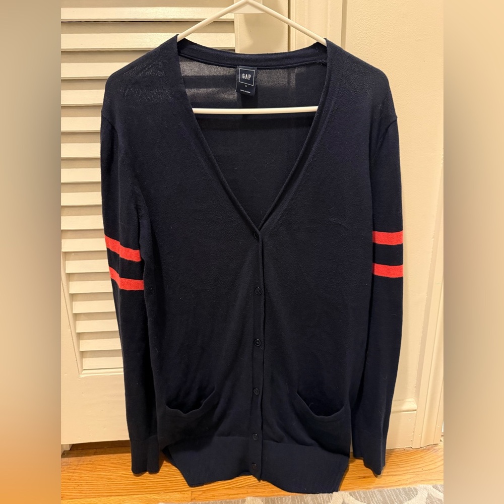 GAP Navy Cardigan with Red Accents